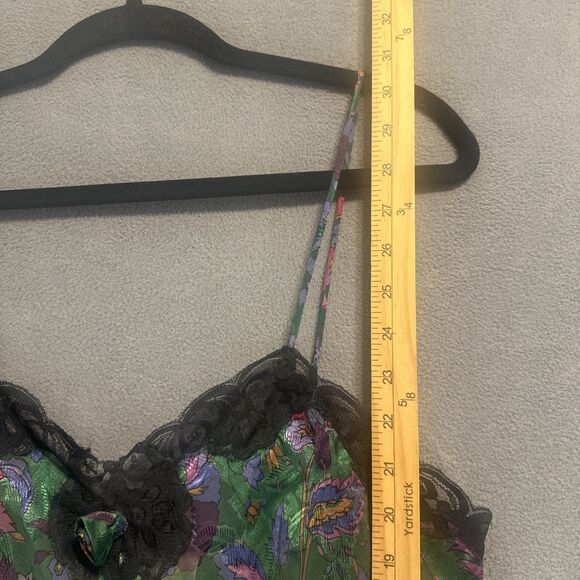 VTG 90s Victoria’s Secret Gold Label Dark Floral Slip Chemise Lace Trim Size S - Picture 5 of 7